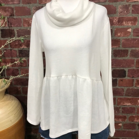 Sz SMALL Cowl Neck Grommet Lace Up Peplum - Picture 4 of 12